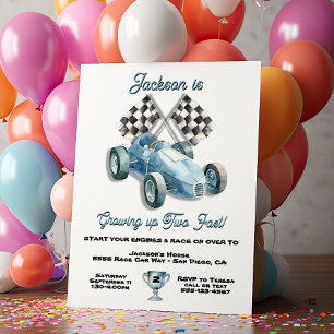 2 Snelle Race Auto 2e Verjaardagsfeestje waterverf Kaart
