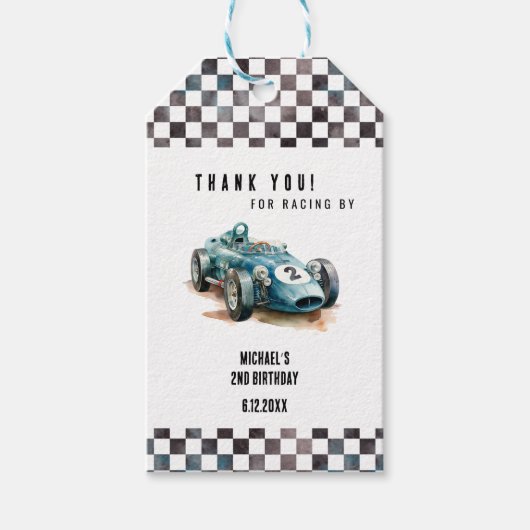 2 snelle verjaardag Race Car Cadeaulabel (Voorkant)