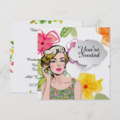 #2 Sophisticated Pop Art Lady Floral Invitation Kaart (Voorkant / Achterkant)