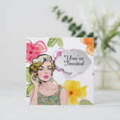 #2 Sophisticated Pop Art Lady Floral Invitation Kaart (Staand voorkant)