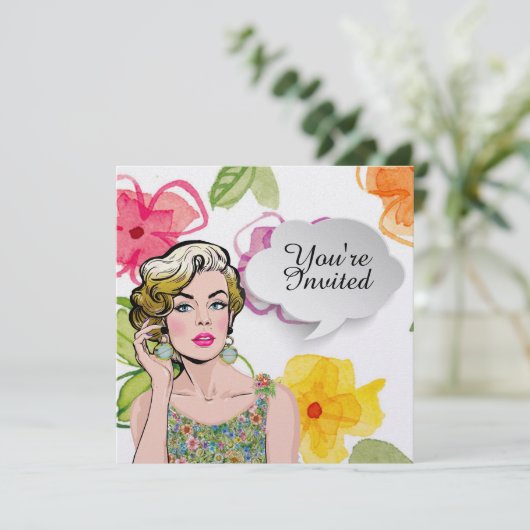 #2 Sophisticated Pop Art Lady Floral Invitation Kaart (Staand voorkant)