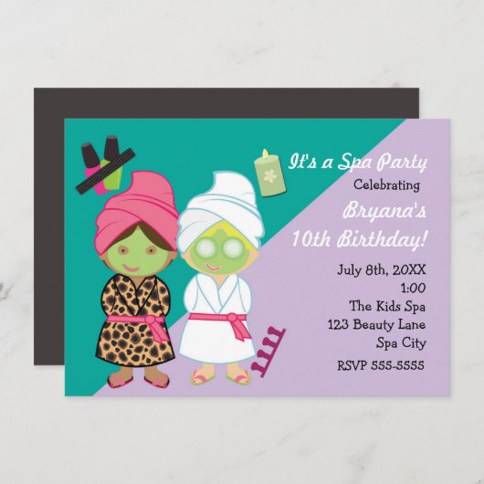 2 Spa Girls Beauty Makeover Party Uitnodiging (Voorkant / Achterkant)