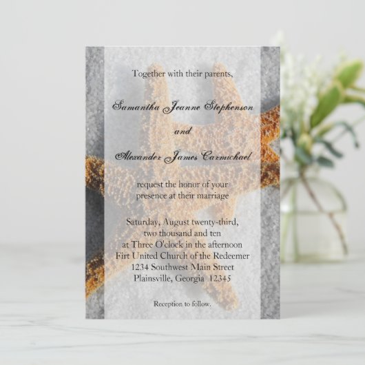 2 Suiker Zeester in het Zand, Strand Bruiloft Kaart (Staand voorkant)