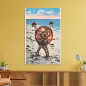 2 Sunbathing Women & Asian Umbrella, Florida Canvas Afdruk (Insitu (Woonkamer))