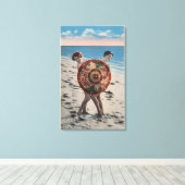 2 Sunbathing Women & Asian Umbrella, Florida Canvas Afdruk (Insitu (Houten vloer))