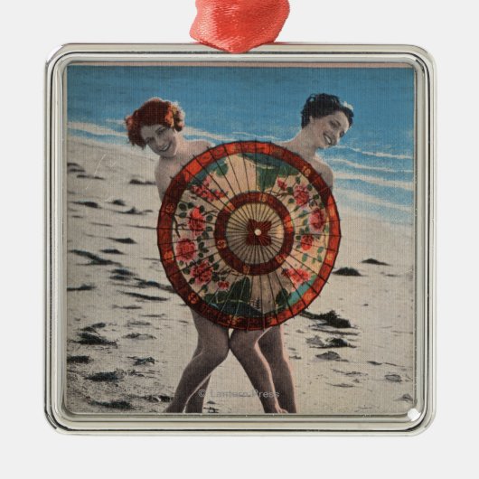 2 Sunbathing Women & Asian Umbrella, Florida Metalen Ornament (Voorkant)