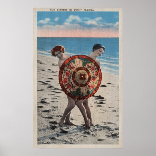 2 Sunbathing Women & Asian Umbrella, Florida Poster (Voorkant)