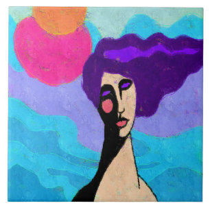 2 Suns Abstracte digitale schilderij van een vrouw Tegeltje