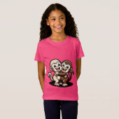 2 Süße Kapuziner Äffchen umarmen sich liebevoll T-shirt (Voorkant volledig)