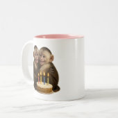 2 sweet Capuchin monkeys lovingly embrace + cake Tweekleurige Koffiemok (Voorkant links)