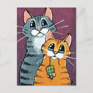 2 Tabbykatten met illustratie van Speelgoed muis Briefkaart
