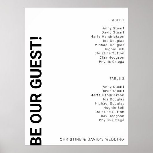2 tabel Eenvoudig witbruiloft-zitplaatje Poster (Voorkant)