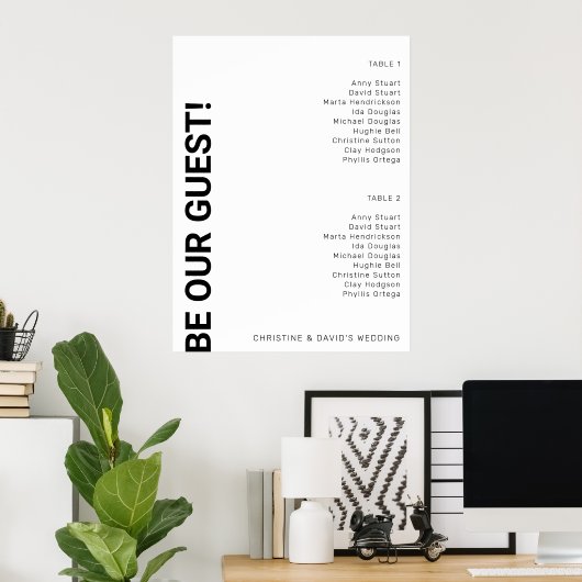 2 tabel Eenvoudig witbruiloft-zitplaatje Poster (Thuiskantoor)