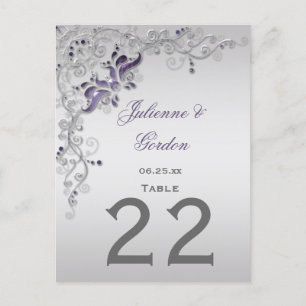 #2 Tafel Kaarten  Paarse Zilveren Bloemen Swirls