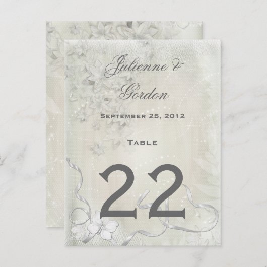 #2 Tafel Kaarten  Wit op Witte Bloemen (Voorkant / Achterkant)