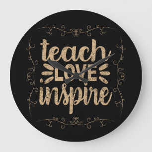2- Teach Love Inspire Shirt, Retro leraar Grote Klok