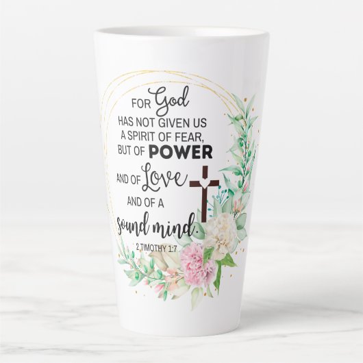 2 Timoteüs 1:7 God heeft geen geest van angst gege Latte Mok (Voorkant)