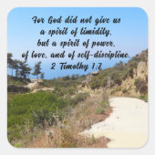 2 Timotheüs 1:7 Vertrouwen Bijbel vers Vierkante Sticker (Voorkant)