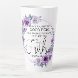 2 Timotheüs 4:7 Ik heb het geloof Paarse Bloem geh Latte Mok