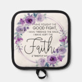 2 Timotheüs 4:7 Ik heb het geloof Paarse Bloem geh Pannenlap (Voorkant)