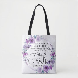 2 Timotheüs 4:7 Ik heb het geloof Paarse Bloem geh Tote Bag