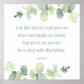 2 Timothy 1:7, Bijbelverse afdrukken, thuisdecor,  Poster (Voorkant)
