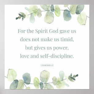 2 Timothy 1:7, Bijbelverse afdrukken, thuisdecor,  Poster