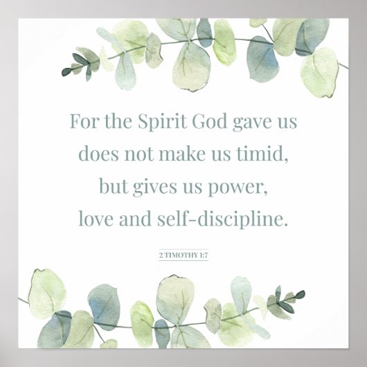 2 Timothy 1:7, Bijbelverse afdrukken, thuisdecor,  Poster (Voorkant)