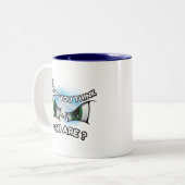 2-tone Mok 11oz: Wie denk je (blauw) (Voorkant links)