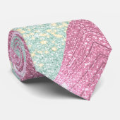 2-tonige kleur glitter roze en poederblauw cyaan stropdas (Opgerold)