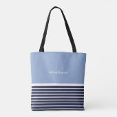 2 Toon blauwe horizontale strepen monogram. Elegan Tote Bag (Achterkant)