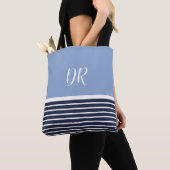 2 Toon blauwe horizontale strepen monogram. Elegan Tote Bag (Dichtbij)