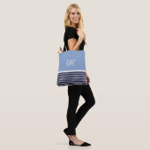 2 Toon blauwe horizontale strepen monogram. Elegan Tote Bag (Op model)