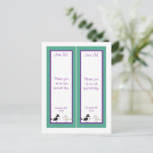 2 Tortelduifjes Blauwgroen/Paarse Bruiloft Bladwij Briefkaart (Staand voorkant)