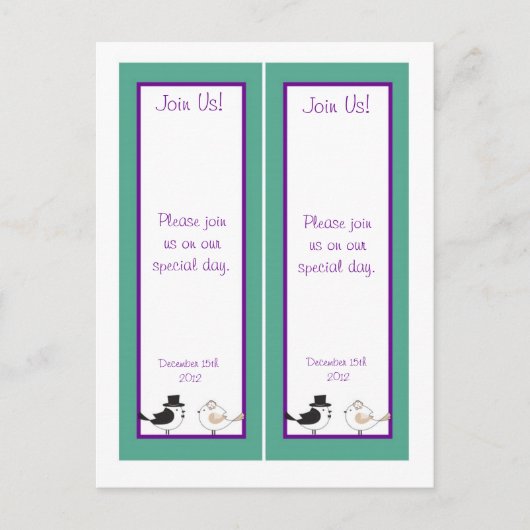 2 Tortelduifjes Blauwgroen/Paarse Bruiloft Bladwij Briefkaart (Voorkant)