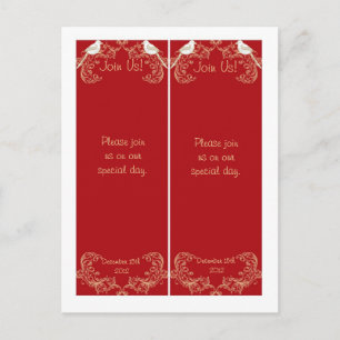 2 Tortelduifjes Crimson/Creme bruiloft Bladwijzer Briefkaart