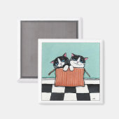 2 Tuxedo Katten in een Doos | Cat Art Magnet (Voorkant / Achterkant)
