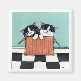 2 Tuxedo Katten in een Doos | Cat Art Magnet