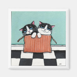 2 Tuxedo Katten in een Doos | Cat Art Magnet