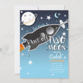 2 Twee De Maan Rocket Ship Space Verjaardagsfeest Kaart (Voorkant)
