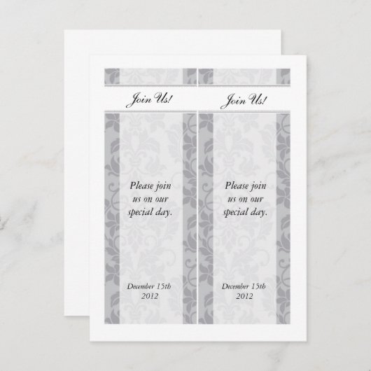 2 Tweekleurige Grijze Damask Save the Date Bladwij Aankondigingskaart (Voorkant / Achterkant)