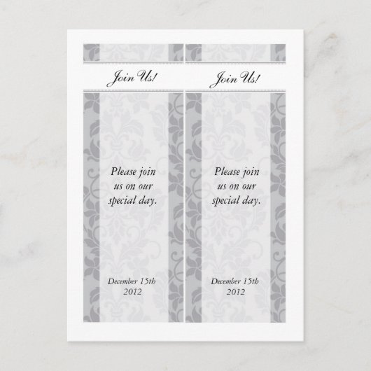 2 Tweekleurige Grijze Damask Save the Date Bladwij Aankondigingskaart (Voorkant)