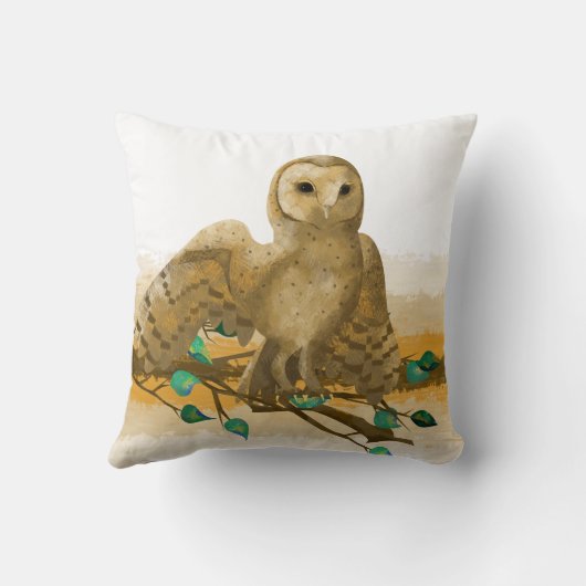 2 uilen, rustieke bruine beige karamel kussen (Achterkant)