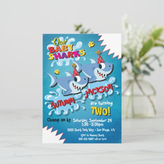 2 uitnodiging van Sharks Baby Birthday Party (Staand voorkant)