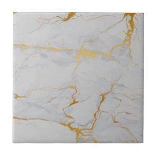 2 van 4 Gold Veined White Faux Marble 4,5 inch & 6 Tegeltje