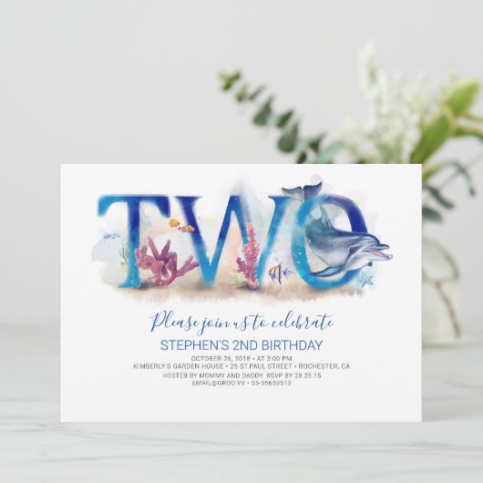 2 Verjaardag Uitnodiging Ocean Underwater World (Staand voorkant)