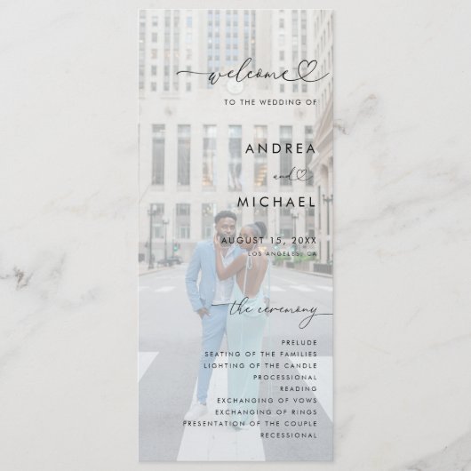 2 Vervagende foto's Romantisch Hart Script Chic Br Programmakaart (Voorkant)