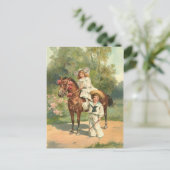 2 Victoriaans kinderen op  Briefkaart bij paarden (Staand voorkant)