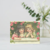 2 Victoriaans meisje Rozen  Briefkaart (Staand voorkant)