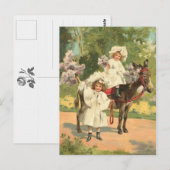 2 Victoriaans meisjes op het  Briefkaart van paard (Voorkant / Achterkant)